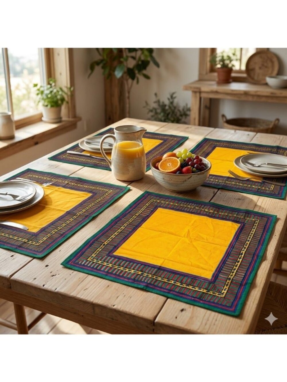 Vintage 90s Pottery Barn Primary Colors Placemats Set 4 Cotton Quilted Red Green